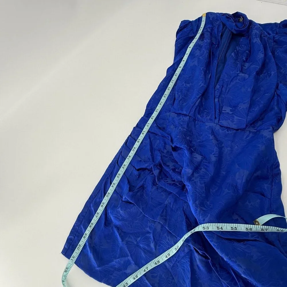 Ronny Kobo Virgo ruched floral satin sheath dress in blue silk blend, M - Picture 11 of 13